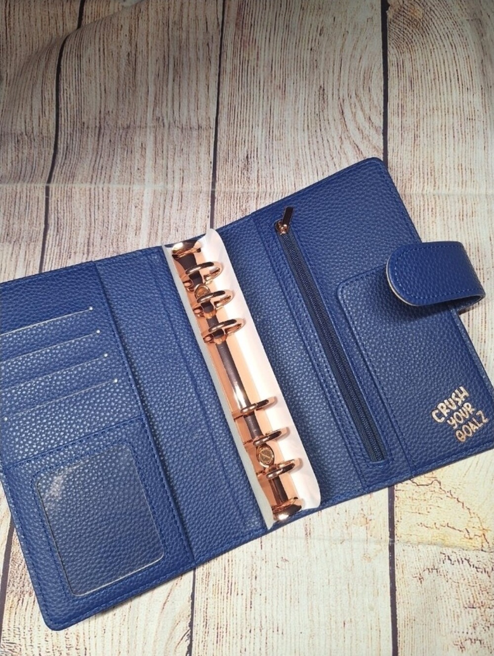 Navy A6 Cash Wallet with Rose Gold Rings, Navy Cash Wallet, A6 Budget Binder